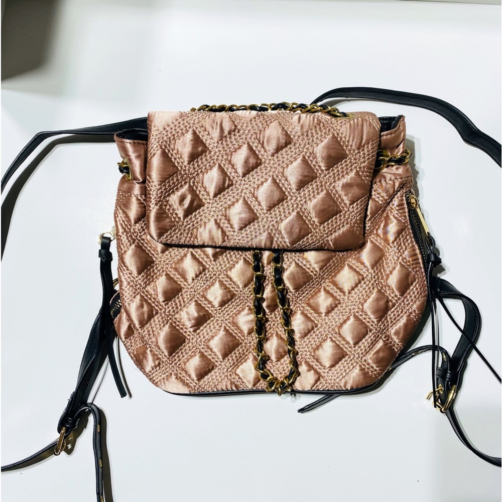 Yoki silk Pink backpack with long black link straps. New